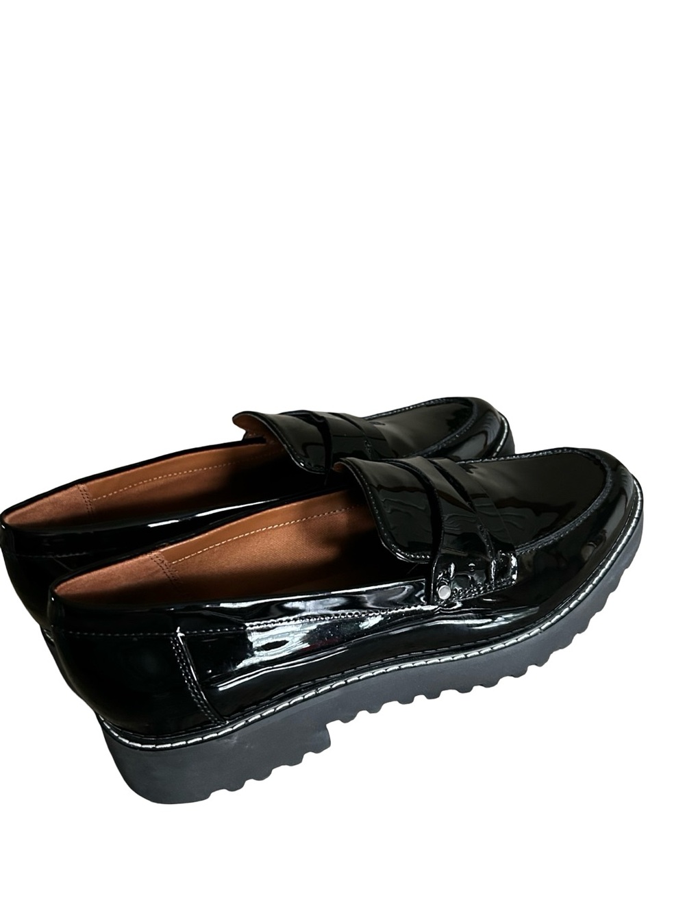 Franco Sarto Black Patent Lug Sole Penny Loafers Size 8.5 - Picture 4 of 9